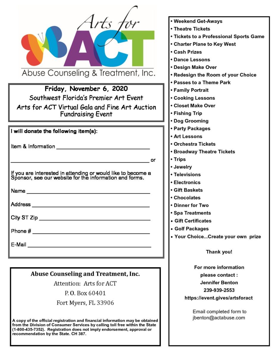 Arts For Act Donation Form Act Abuse Counseling And Treatment Inc