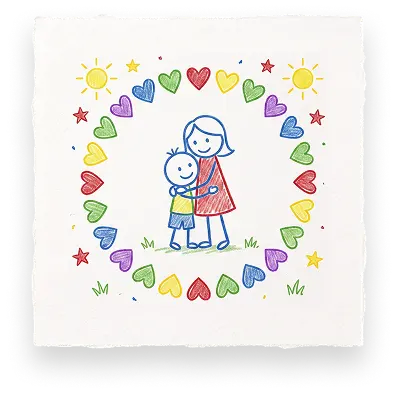-> "An" is fine. "drawing shows" -> complete sentence. * Let's count: "An Abuse Counseling & Therapy drawing shows a mother
