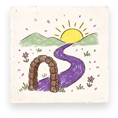 A path winding through a stone arch toward a rising sun, representing hope at Abuse Counseling & Therapy.