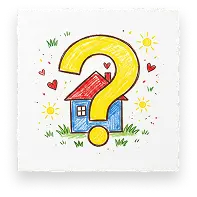 A drawing of a house with a large yellow question mark for Abuse Counseling & Therapy shelter services.