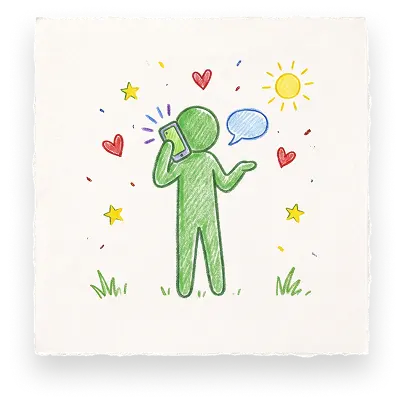 A green figure talks on a phone surrounded by hearts and stars, representing Abuse Counseling & Therapy.