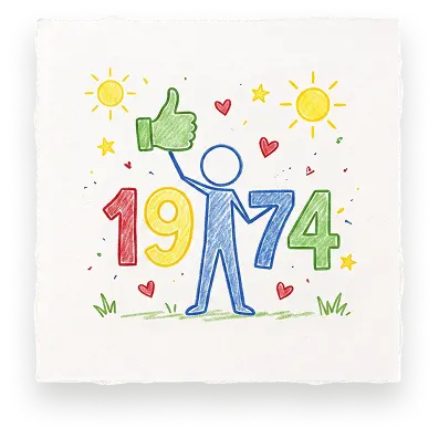 A colorful drawing of a thumbs-up stick figure and the year 1974 for Abuse Counseling & Therapy.