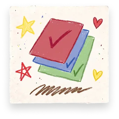 Three colorful checked pages, stars, and hearts represent progress at Abuse Counseling & Therapy.