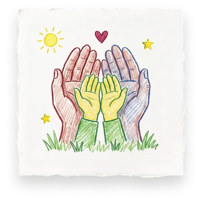 An Abuse Counseling & Therapy illustration depicts supportive adult hands cradling a child's hands under a heart.
