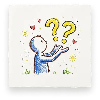 A person looks up at floating question marks in an illustration for Abuse Counseling & Therapy.