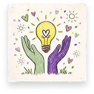 Two hands support a glowing lightbulb with a heart filament, representing Abuse Counseling & Therapy.