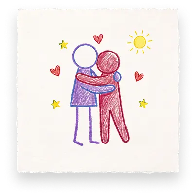 A colorful drawing of two figures hugging, symbolizing the healing support of Abuse Counseling & Therapy.