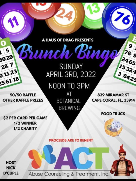 A Brunch Bingo event on April 3, 2022, at Botanical Brewing benefits Abuse Counseling & Therapy.