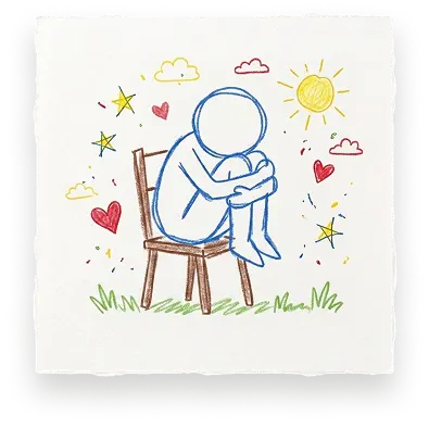 A drawing of a person hugging their knees, representing Abuse Counseling & Therapy's trauma-informed care.