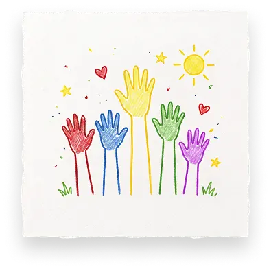 Colorful hand drawings reach toward a sun, symbolizing hope and healing at Abuse Counseling & Therapy.