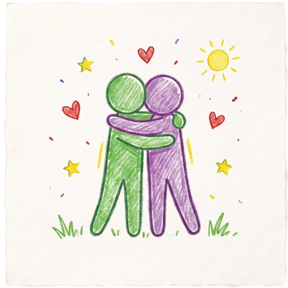 Two figures hug surrounded by hearts, symbolizing the care provided by Abuse Counseling & Therapy.