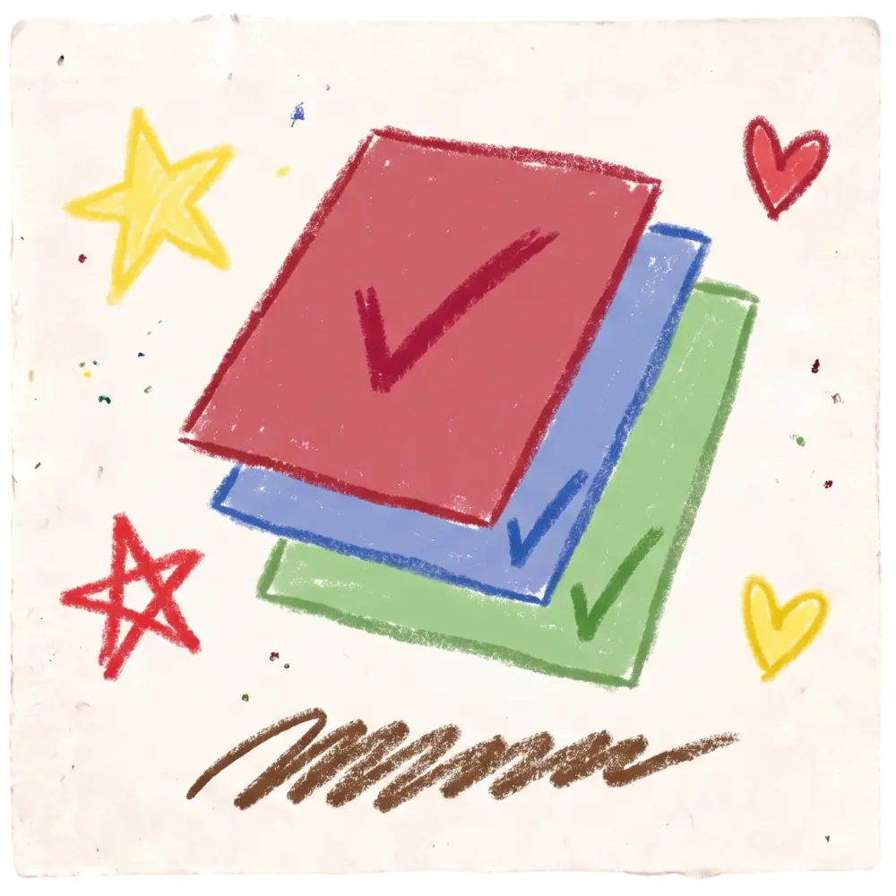 A crayon drawing of checked papers, stars, and hearts represents Abuse Counseling & Therapy.