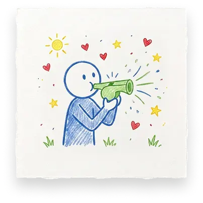 A blue figure blows a green whistle surrounded by hearts and stars for Abuse Counseling & Therapy.