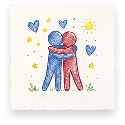 Two figures hug amidst hearts and stars, representing the care provided by Abuse Counseling & Therapy.