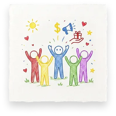 Colorful stick figures celebrate community support and advocacy for Abuse Counseling & Therapy.
