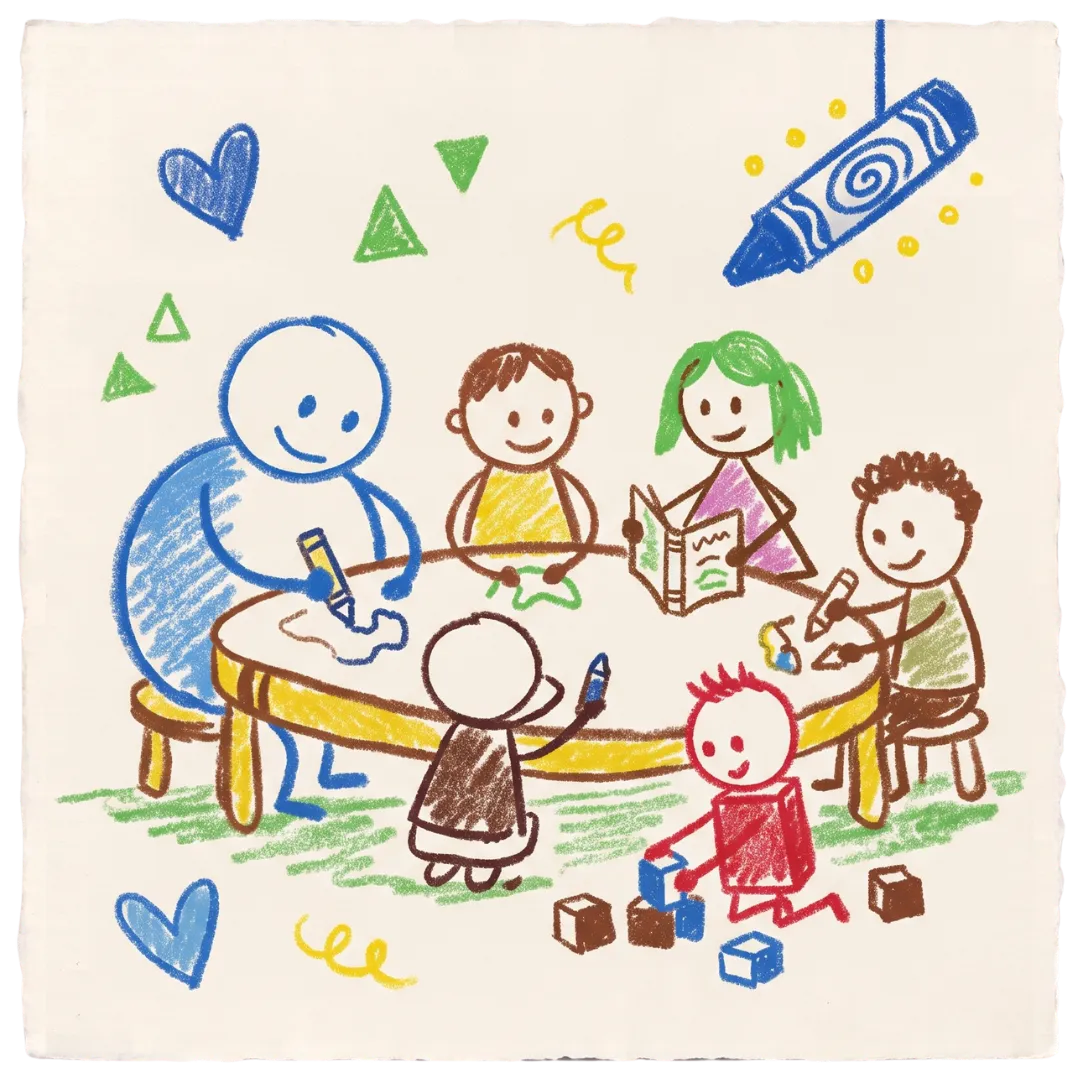 ` ... wait, let's just use a python-like length check: "A crayon drawing of children and a counselor playing represents Abuse Counseling & Therapy services." ->