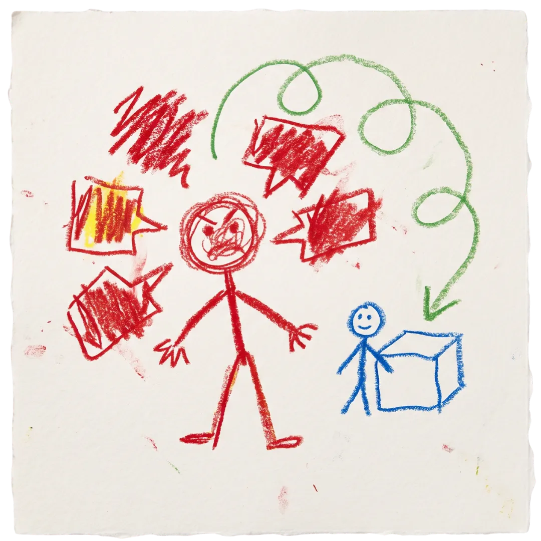 A child's crayon drawing of emotional trauma and healing, used by Abuse Counseling & Therapy.