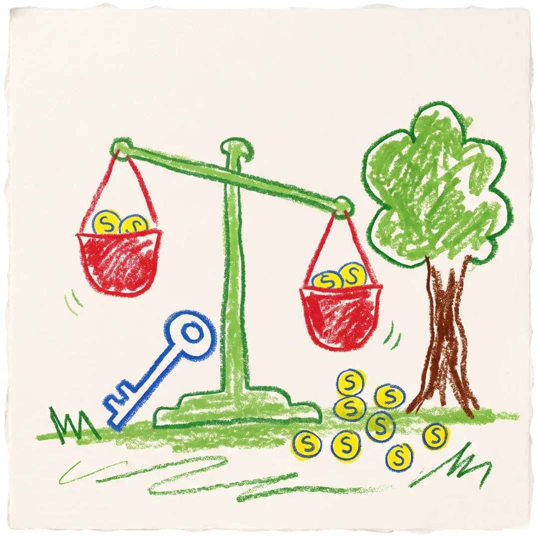 Abuse Counseling & Therapy uses a crayon drawing of a scale, key, and tree to symbolize financial freedom.