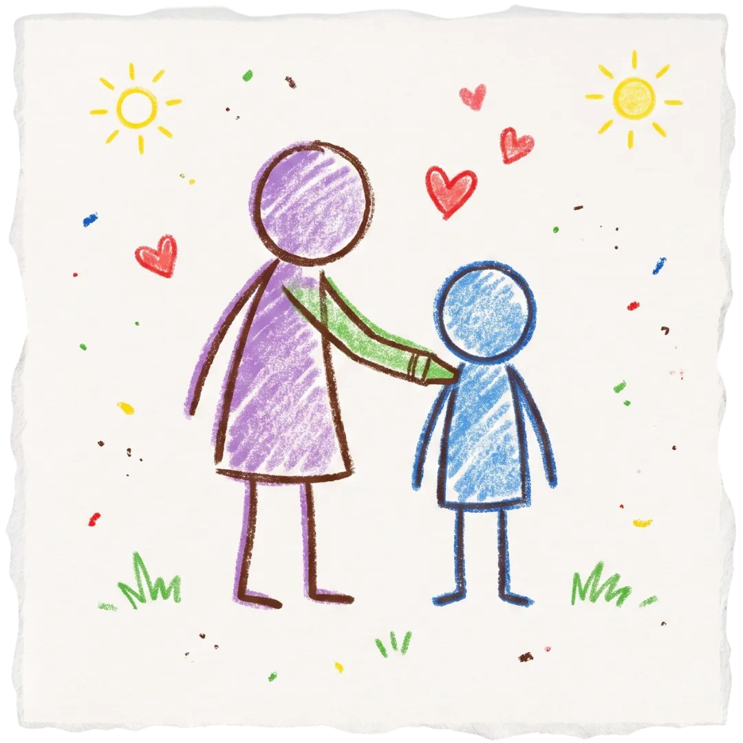 Crayon drawing of a supportive adult and child, representing Abuse Counseling & Therapy.