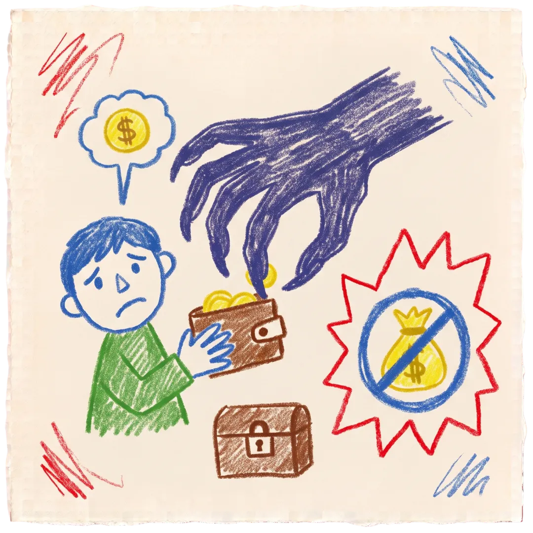 6) -> 110 characters total. 4. **Final Polish:** "A dark hand steals money from a wallet in an Abuse Counseling & Therapy illustration depicting financial abuse