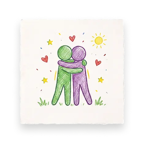 Two figures hug in a crayon drawing, representing the supportive care of Abuse Counseling & Therapy.