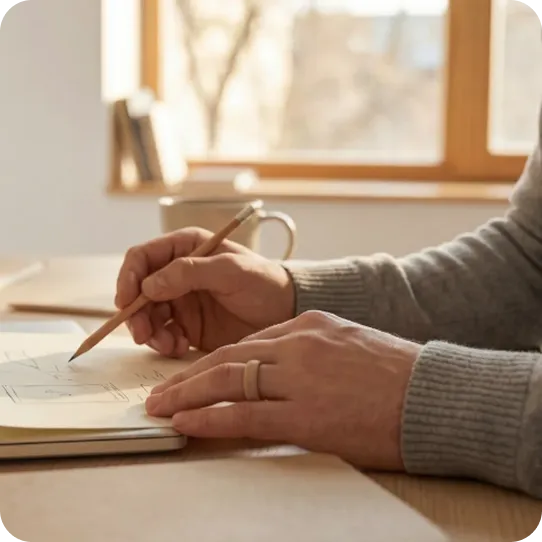 A client sketching during a trauma-informed therapy session at Abuse Counseling & Therapy.